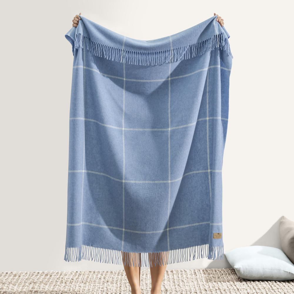 Sky Blue Windowpane Cashmere Throw Windowpane Cashmere