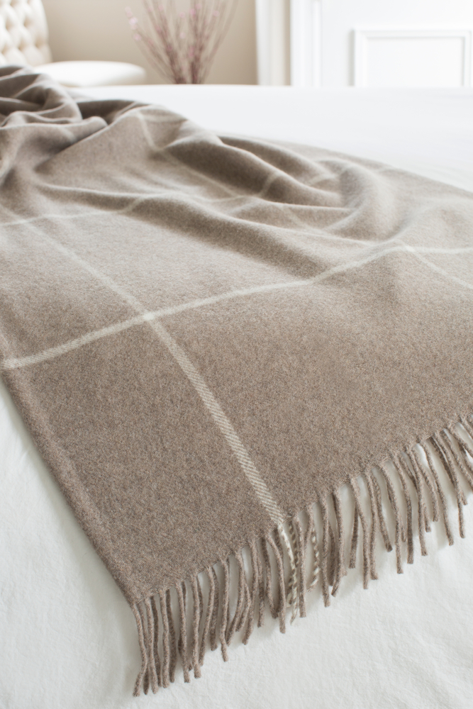 Taupe Windowpane Cashmere Throw Windowpane Cashmere