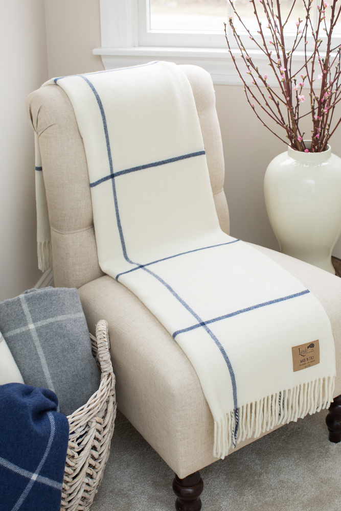 Ecru & Navy Windowpane Cashmere Throw Windowpane Cashmere
