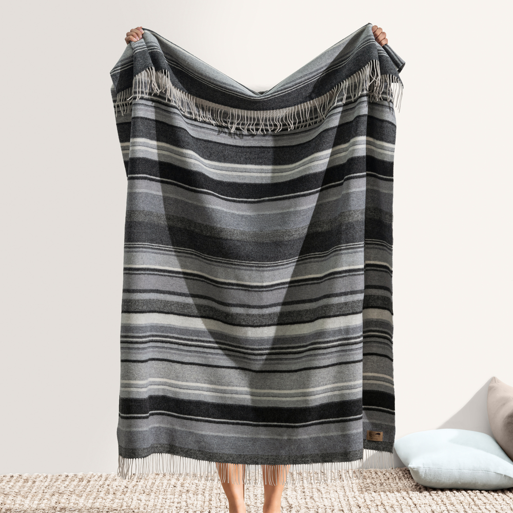 Milano Black Italian Blanket Milano Striped Merino Wool