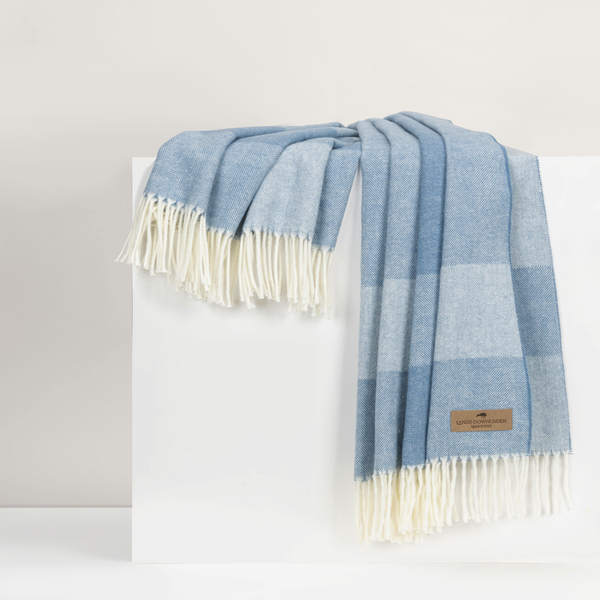 Chambray Hampton Plaid Herringbone Throw | Hampton Plaid Herringbone