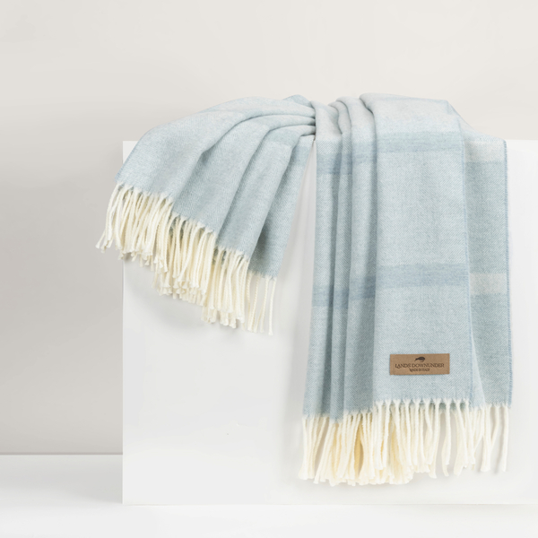 Crystal Blue Montauk Stripe Herringbone Throw | Montauk Stripe Herringbone