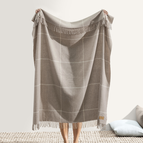 Taupe Windowpane Cashmere Throw | Windowpane Cashmere