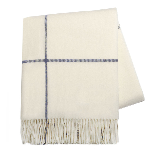 Ecru & Navy Windowpane Cashmere Throw Windowpane Cashmere