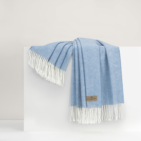 Blue Denim Italian Herringbone Throw | Italian Herringbone