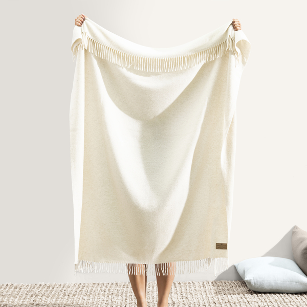 Heathered Ivory Juno Cashmere Throw | Juno Cashmere