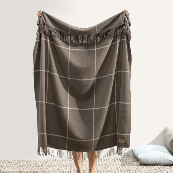 Mocha Windowpane Cashmere Throw | Windowpane Cashmere