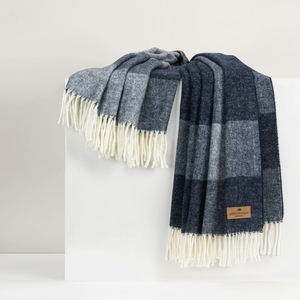 Image Navy Hampton Plaid Herringbone Throw