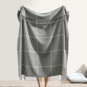 Image Gray Windowpane Cashmere Throw