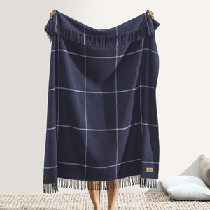 Image Navy Windowpane Cashmere Throw